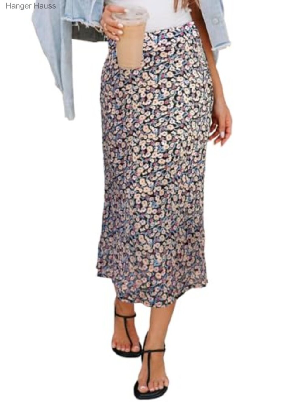 Women's Floral Print Chiffon Midi Skirt High Elastic Waist Boho Casual